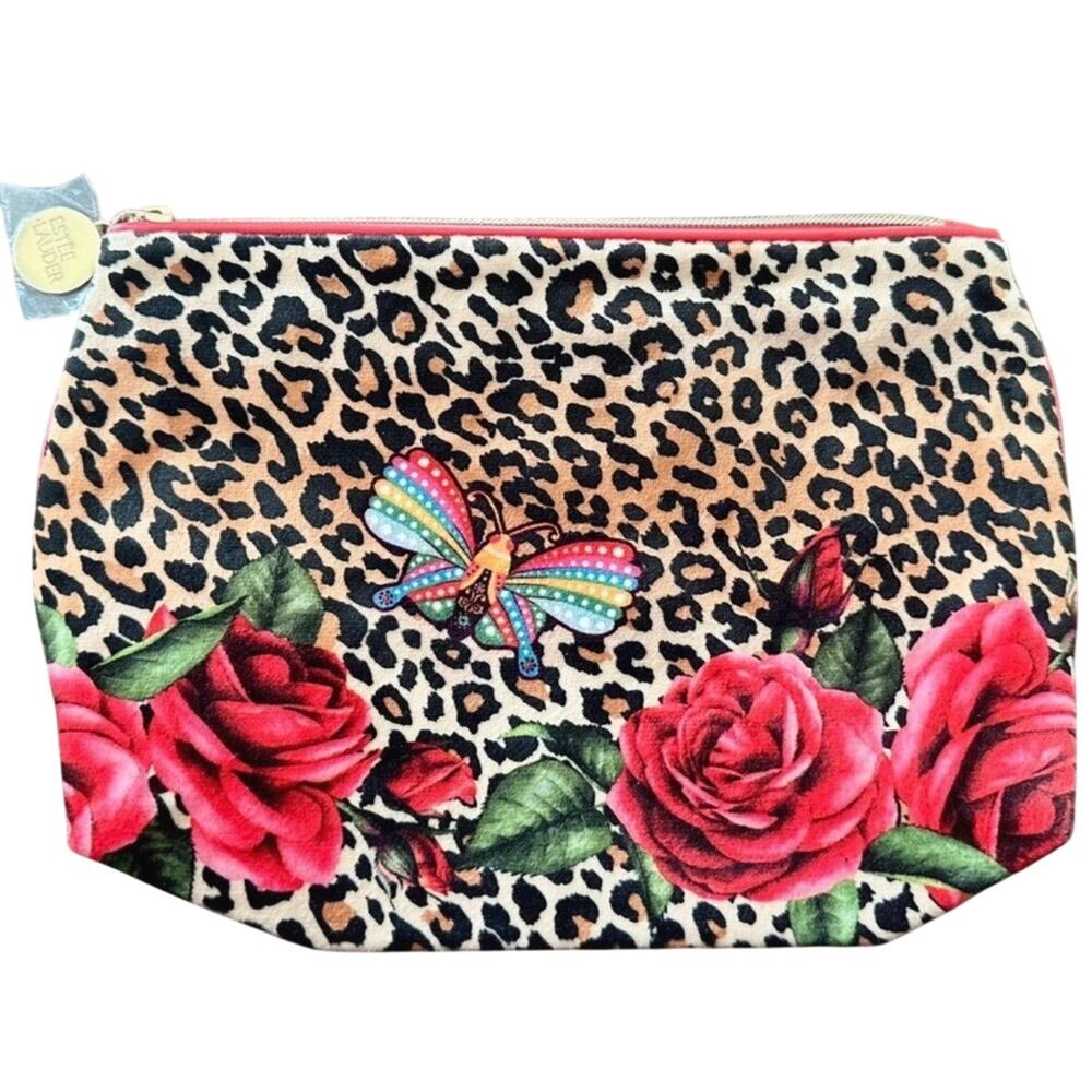 Y2K Leopard Rose Butterfly Makeup Bag Coquette Maximalist Cosmetic Pouch